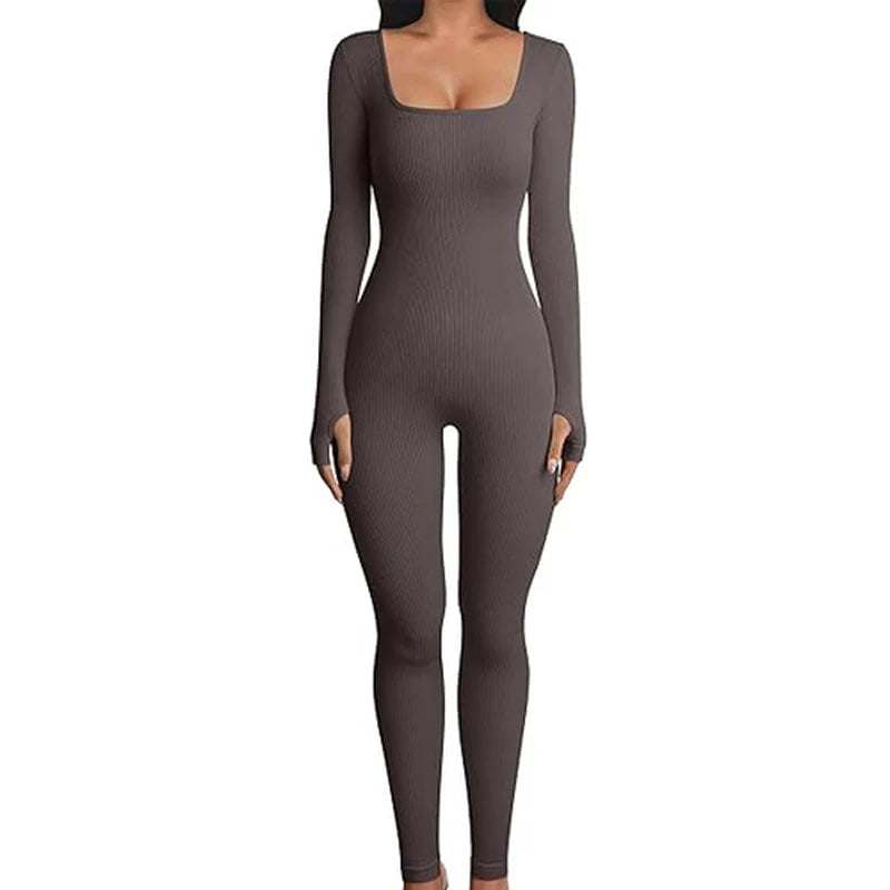 Women's seamless long-sleeve yoga jumpsuit in stylish design for comfort and performance