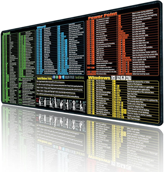 Excel/Word/Power Point/Windows Mouse pad,Non-Slip Large Gaming Office pc Desk mat Over 200 Keyboard Shortcuts Mousepad
