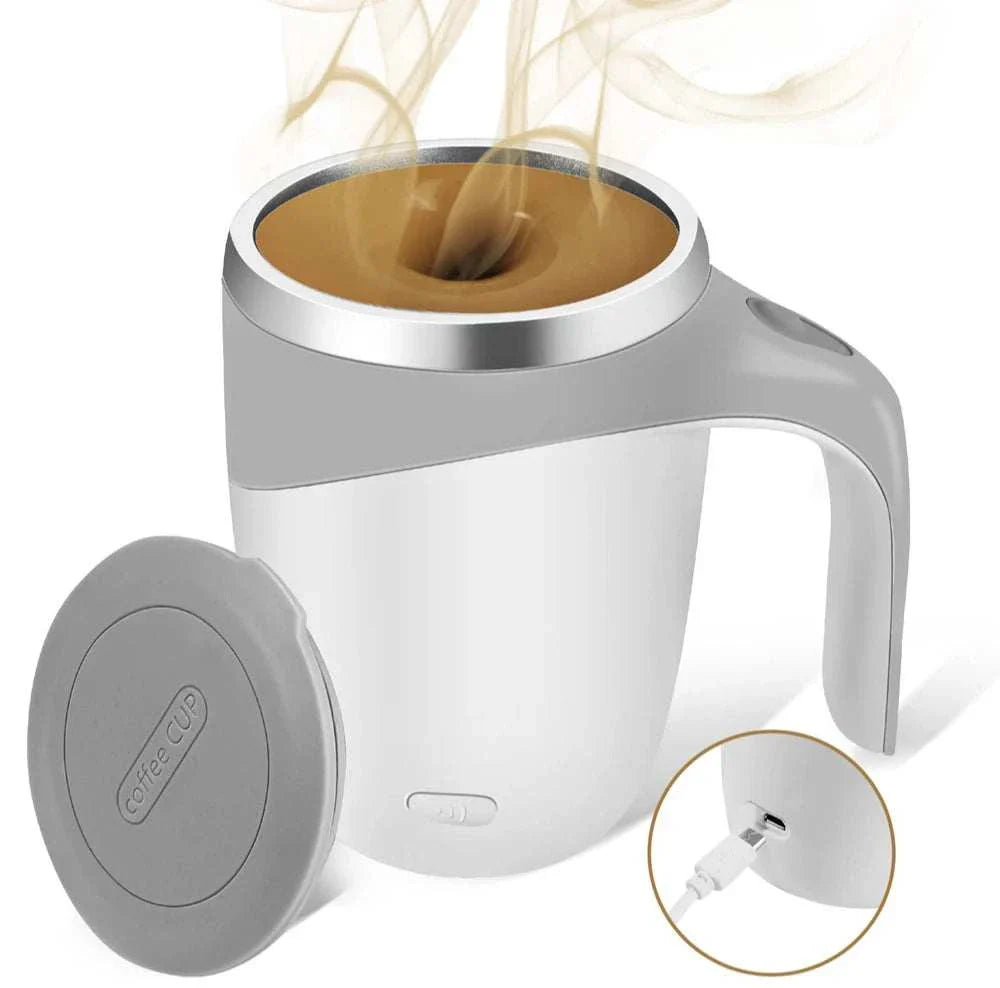 Portable automatic stirring cup with one-button start stainless steel design for coffee and milkshakes