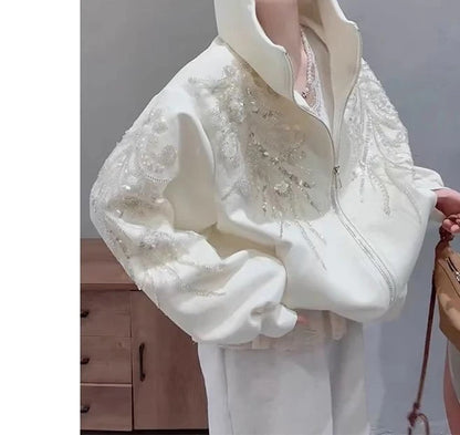 Glitter Hooded Sweatshirt Jacket for Spring New Style  Versatile and Solid Color Top