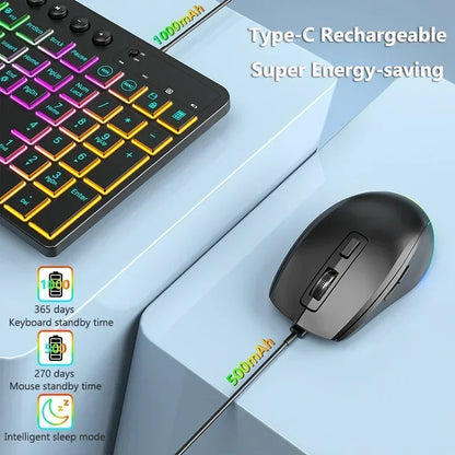 Wireless Keyboard and Mouse Combo with Backlit Full Size Ergonomic Keyboard with Phone Tablet Holder 2.4G Mouse for PC Laptop