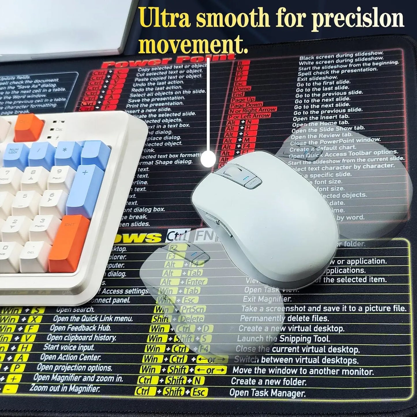 Excel/Word/Power Point/Windows Mouse pad,Non-Slip Large Gaming Office pc Desk mat Over 200 Keyboard Shortcuts Mousepad