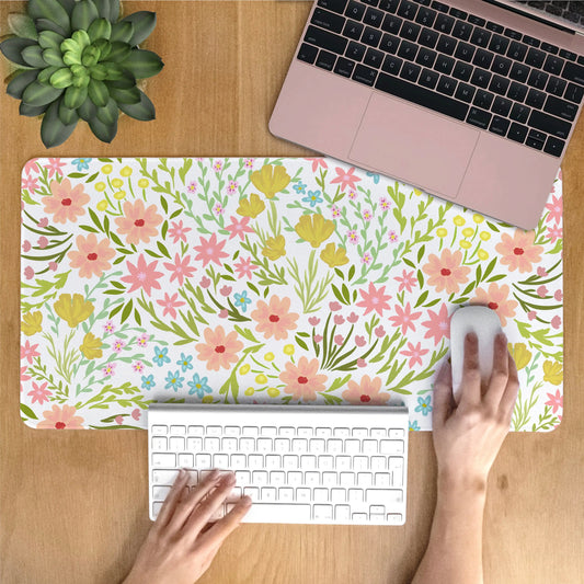 Summer Floral Desk Mat Cute Desk Pad Large Mousepad Soft Anti-slip desk mat desk table Computer Playmat Non-Slip Natural Rubber