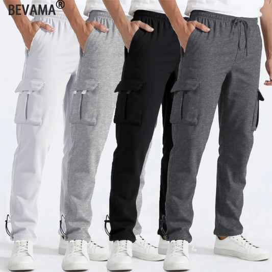 Men's Sweatpants Straight Fit Joggers for Sports and Streetwear Loose Oversized Drawstring Long Pants Men Multi-pocket Pants