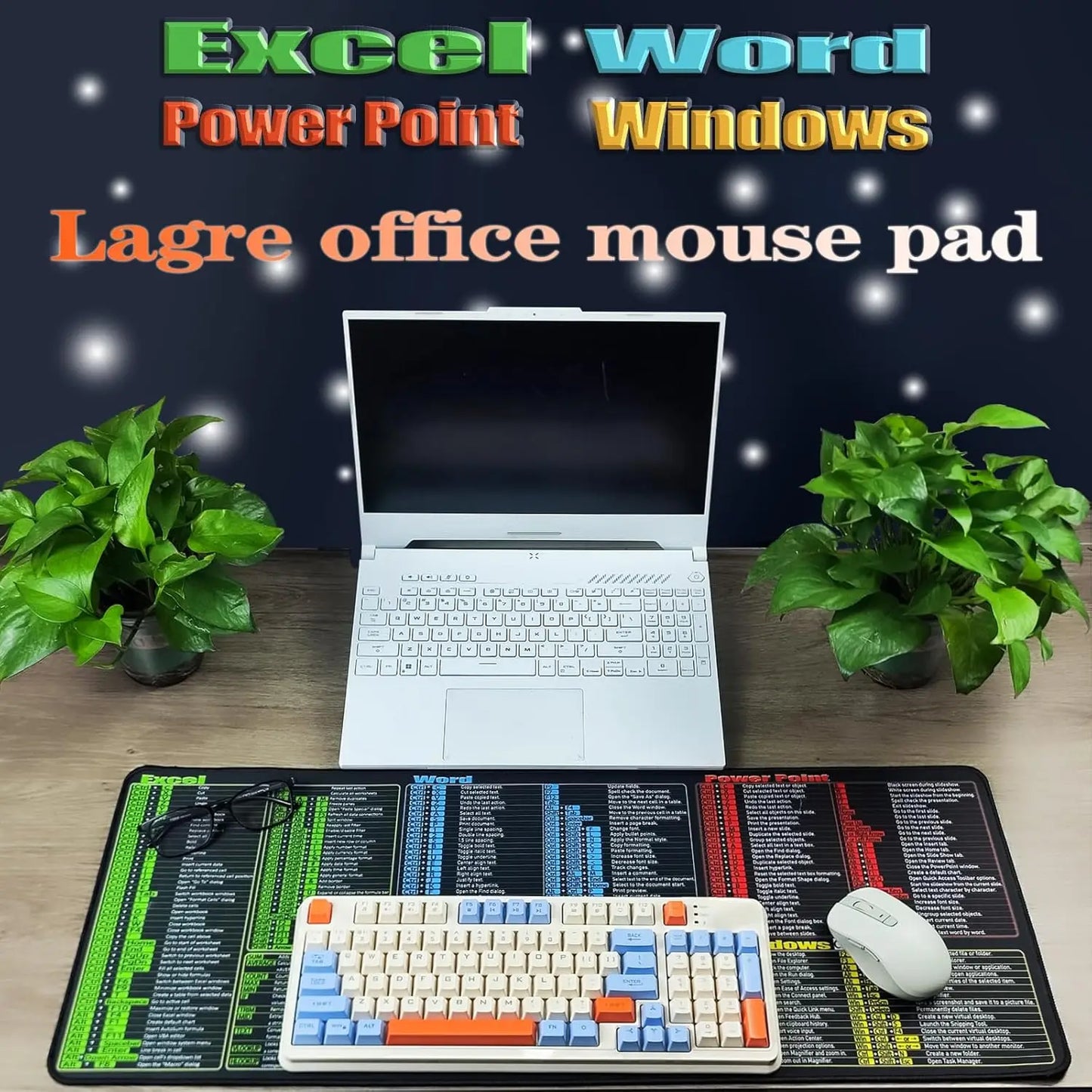 Excel/Word/Power Point/Windows Mouse pad,Non-Slip Large Gaming Office pc Desk mat Over 200 Keyboard Shortcuts Mousepad