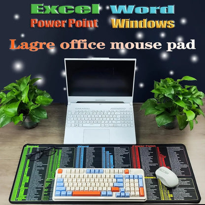 Excel/Word/Power Point/Windows Mouse pad,Non-Slip Large Gaming Office pc Desk mat Over 200 Keyboard Shortcuts Mousepad