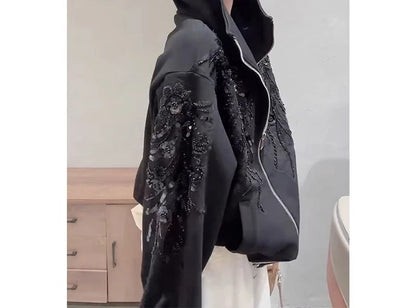 Glitter Hooded Sweatshirt Jacket for Spring New Style  Versatile and Solid Color Top