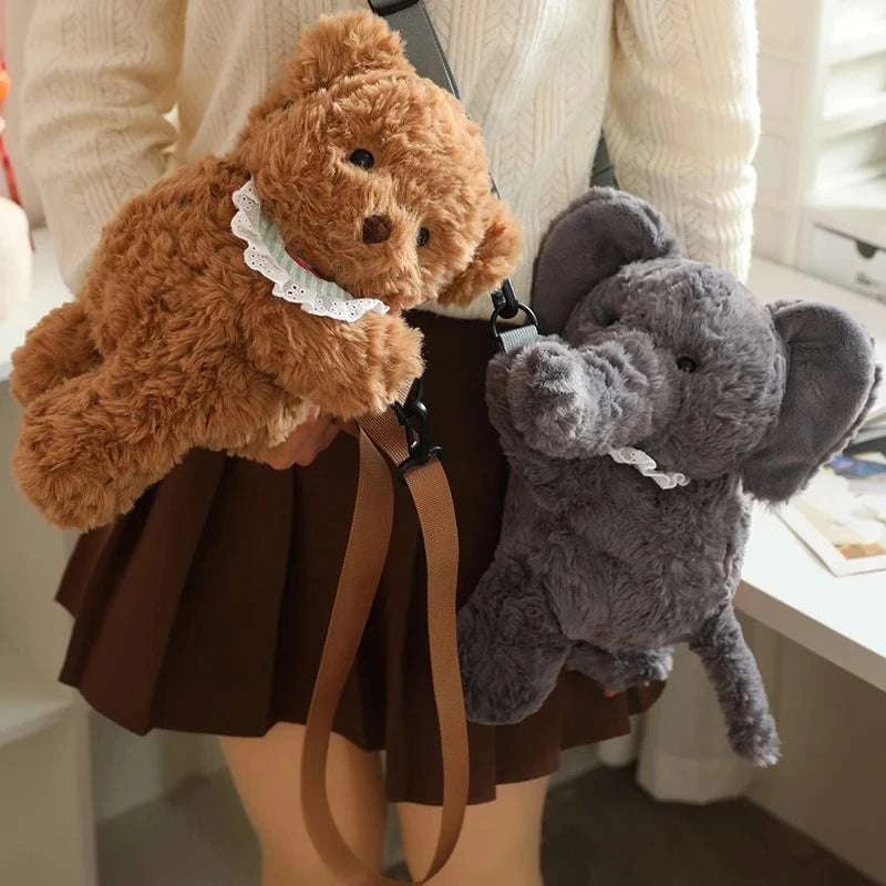 Kawaii Animal Soft Stuffed Backpack Doll Bear Rabbit Sheep Elephant High Quality Stuffed Bag For Boys And Girls Birthday Gifts