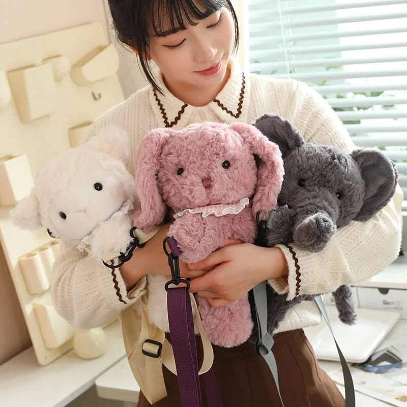 Kawaii Animal Soft Stuffed Backpack Doll Bear Rabbit Sheep Elephant High Quality Stuffed Bag For Boys And Girls Birthday Gifts