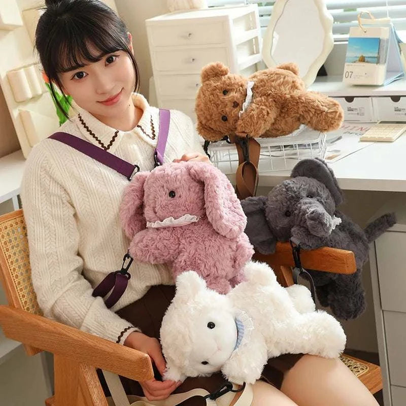 Kawaii Animal Soft Stuffed Backpack Doll Bear Rabbit Sheep Elephant High Quality Stuffed Bag For Boys And Girls Birthday Gifts