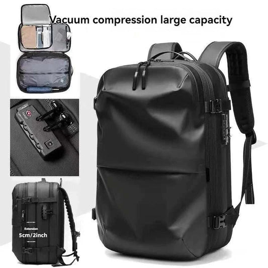 Vacuum sealed travel backpack with expandable air compression, waterproof design, and TSA lock by Macurio