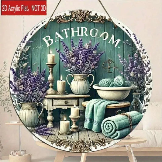 Hand painted metal floral wall art with antique vase and candle design for bathroom decor