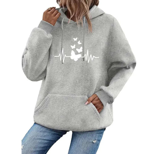 Women hooded sweatshirt autumn winter warm windproof long sleeve pullover top