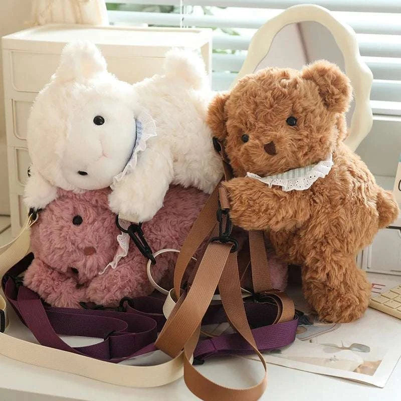 Kawaii Animal Soft Stuffed Backpack Doll Bear Rabbit Sheep Elephant High Quality Stuffed Bag For Boys And Girls Birthday Gifts