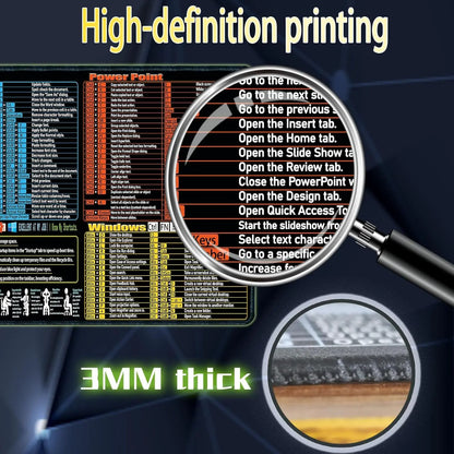 Excel/Word/Power Point/Windows Mouse pad,Non-Slip Large Gaming Office pc Desk mat Over 200 Keyboard Shortcuts Mousepad