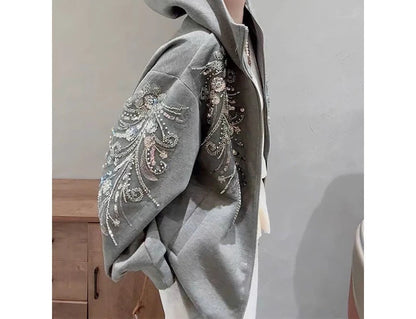 Glitter Hooded Sweatshirt Jacket for Spring New Style  Versatile and Solid Color Top