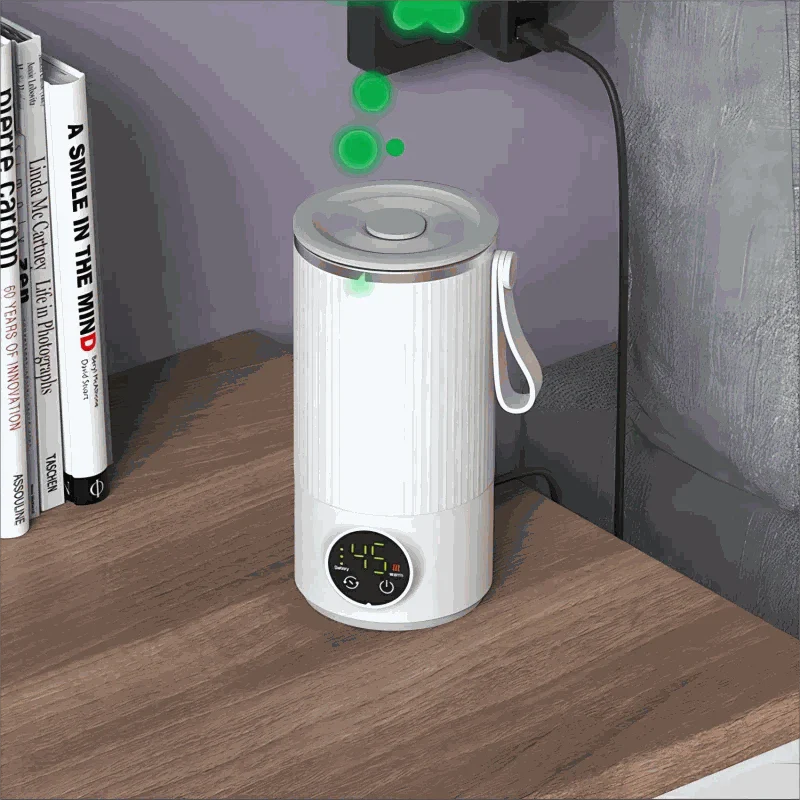 White portable USB rechargeable coffee stirring cup with smart temperature control and milk frother