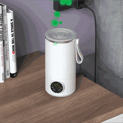 White portable USB rechargeable coffee stirring cup with smart temperature control and milk frother