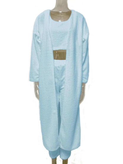 3-piece women's fuzzy fleece loungewear set in soft, warm fabric for cozy comfort and style